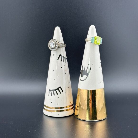 Two (2) Ceramic Porcelain Decorative Jewelry Ring Cone Holders Eye Eyelash 4.75" - Picture 7 of 7